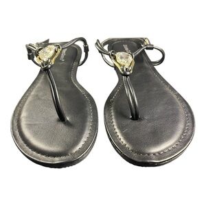 Pierre Dumas Black Rhinestone T-Strap Sandals - Size 10